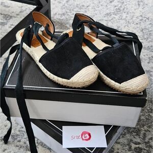 New black suede tie sandals